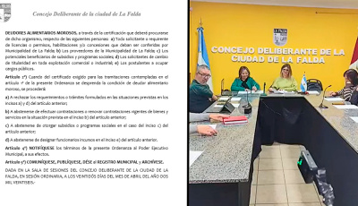 Deliberante de La Falda aprobó el control obligatorio de Deudores Alimentarios