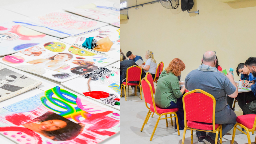 Taller “Creamos Juntas” construyendo un mural colectivo