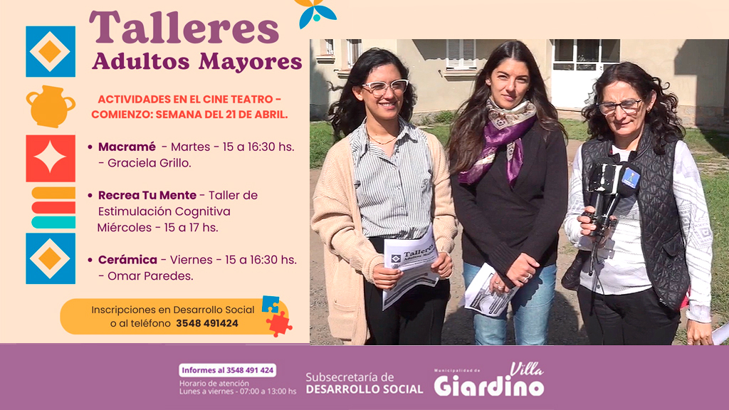 Villa Giardino: abrieron las inscripciones a talleres para adultos mayores