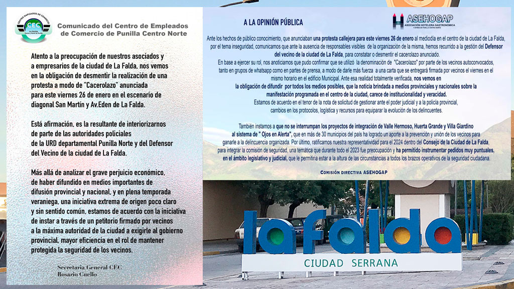 Instituciones desmienten cacerolazo en La Falda