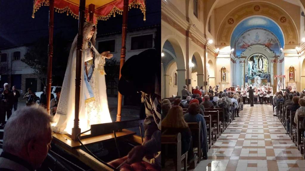 Procesión de antorchas y coro municipal junto a la virgen de la merced