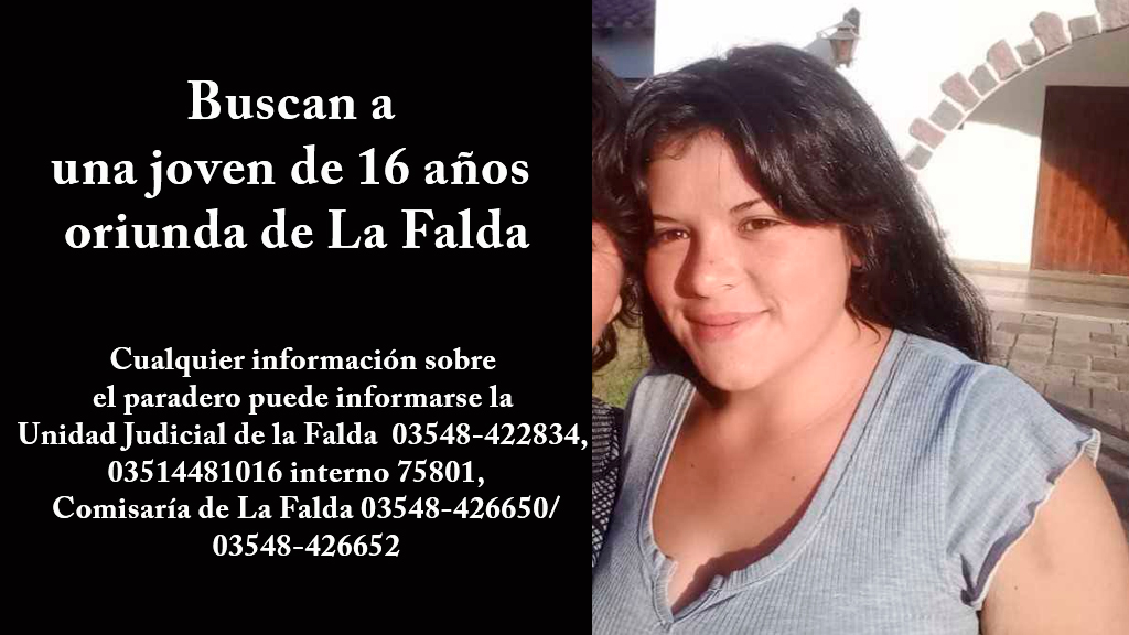 Buscan a una joven de 16 años oriunda de La Falda