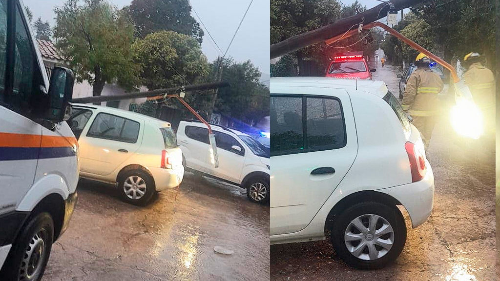 Huerta Grande: conductor sufrió ataque y derribó poste de energía