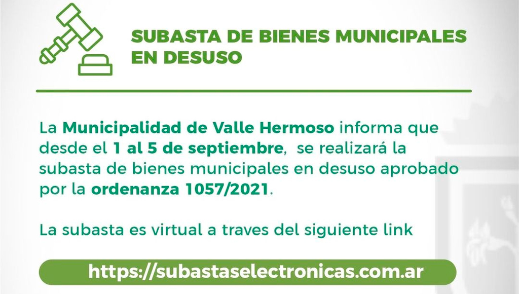 Valle Hermoso: subasta on-line de bienes municipales en desuso