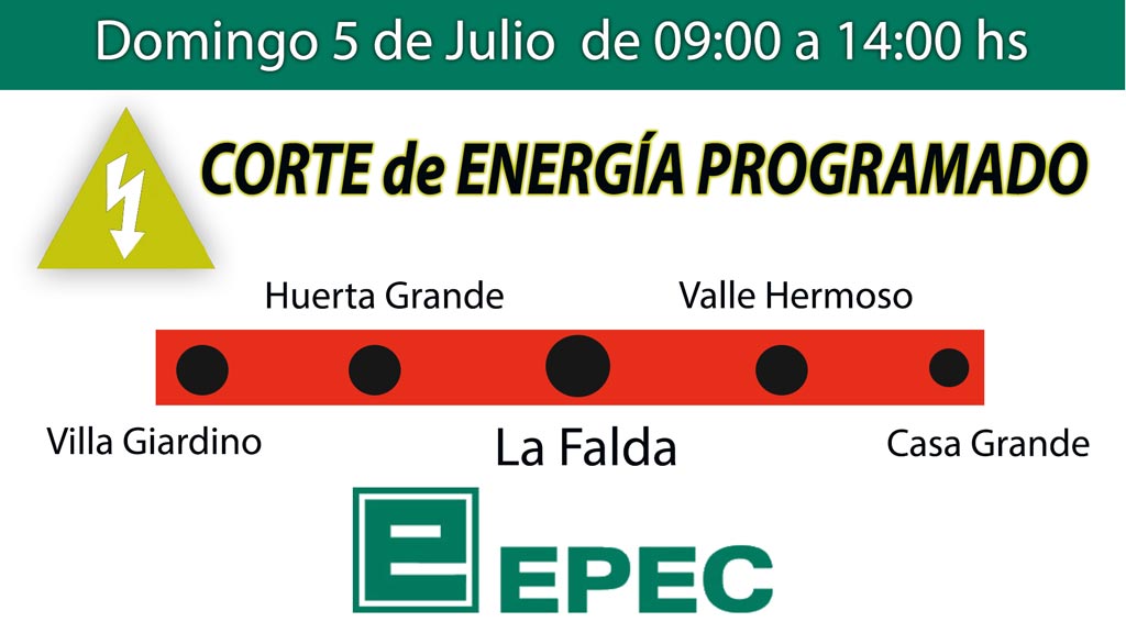 Corte de energía programado de EPEC en el centro de Punilla