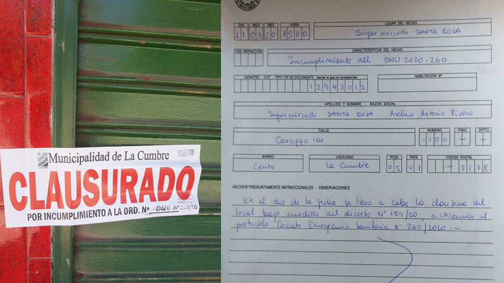 La Cumbre: municipio clausuró un supermercado por orden de Fiscalía de Cosquín.