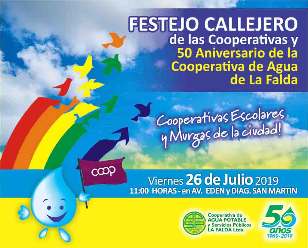 Invitación al festejo callejero de las Cooperativas y 50 aniversario de la cooperativa de Agua de La Falda