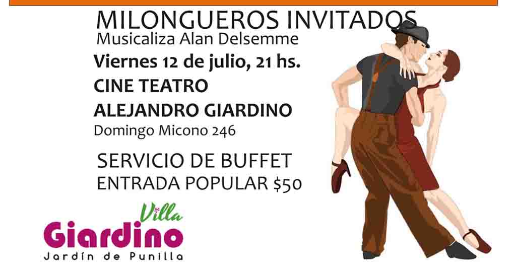 Viernes 12 de julio, Tango y Milonga en el cine Alejandro Giardino